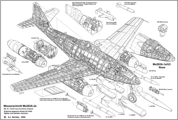A. L. BENTLEY DRAWINGS | Messerschmitt Me262A series